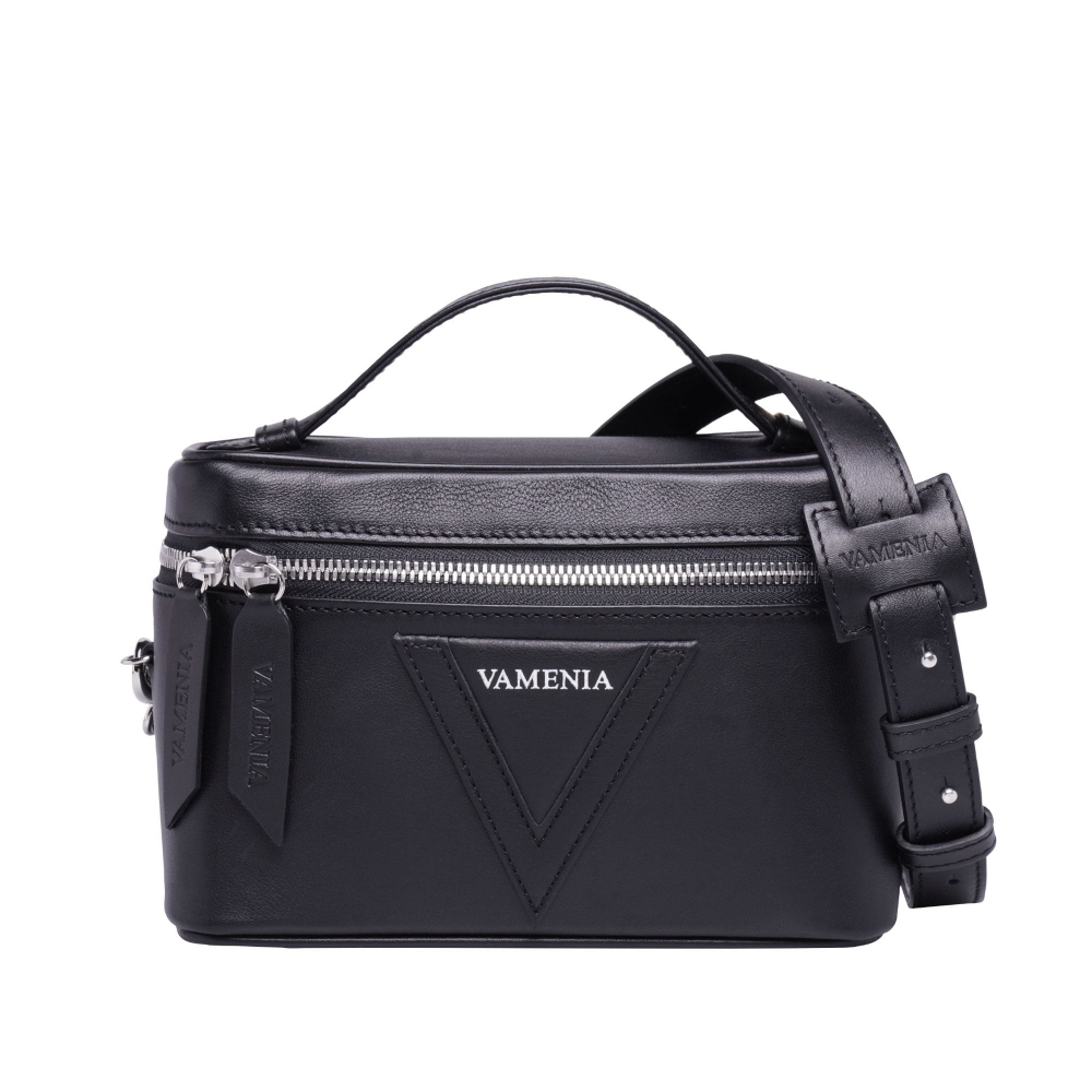 Shoulder bag made of black calfskin leather